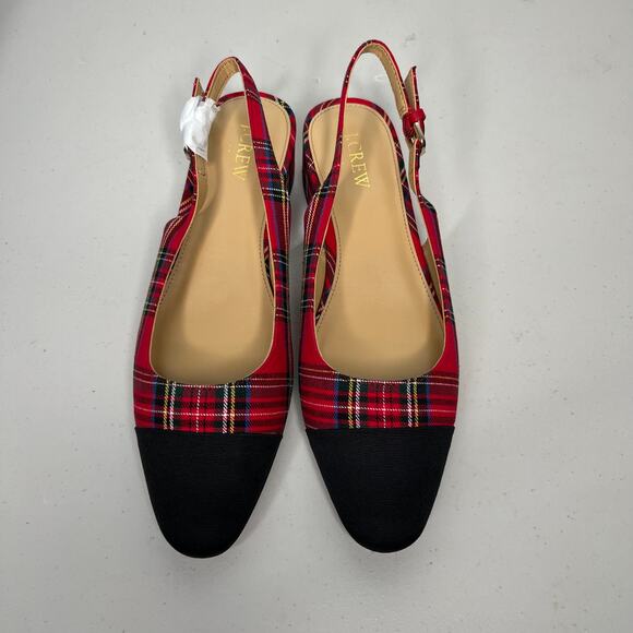 J. Crew Red Tartan Low Heel Cap Toe Slingbacks Size 9 - Picture 3 of 9